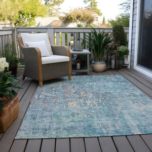 HomeRoots 5' Blue Abstract Washable Area Rug - Modern Indoor/Outdoor Design for Effortless Style & Durability 8' X 10' 607863