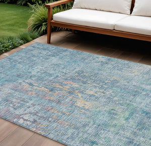 HomeRoots 5' Blue Abstract Washable Area Rug - Modern Indoor/Outdoor Design for Effortless Style & Durability 9' X 12' 607864