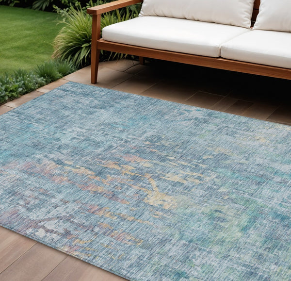 HomeRoots 5' Blue Abstract Washable Area Rug - Modern Indoor/Outdoor Design for Effortless Style & Durability 9' X 12' 607864