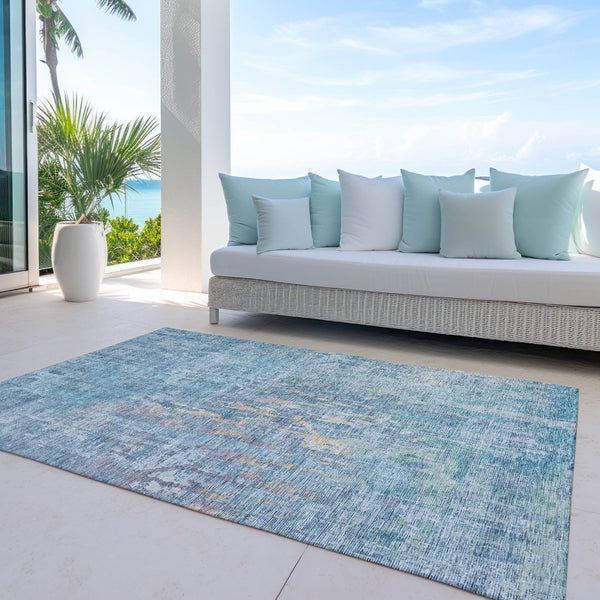 HomeRoots 5' Blue Abstract Washable Area Rug - Modern Indoor/Outdoor Design for Effortless Style & Durability 9' X 12' 607864