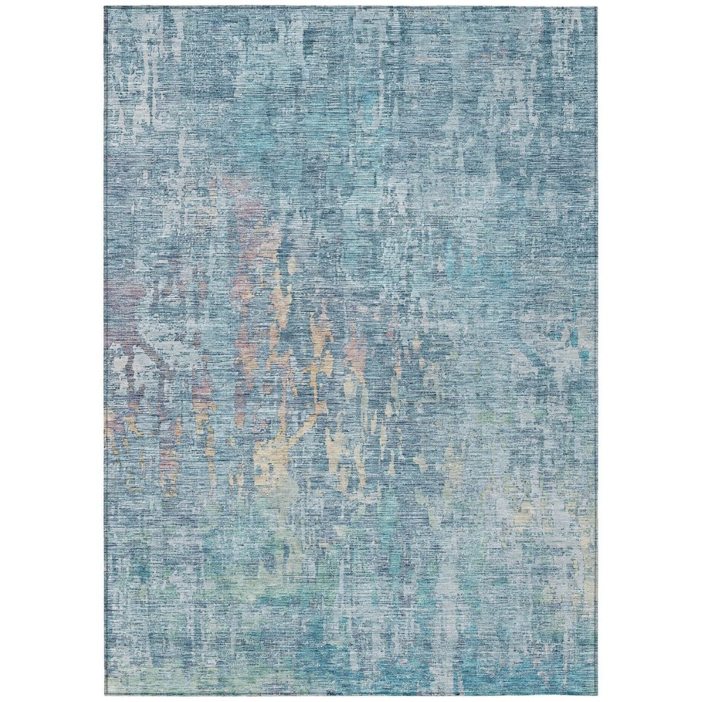 HomeRoots 5' Blue Abstract Washable Area Rug - Modern Indoor/Outdoor Design for Effortless Style & Durability 9' X 12' 607864