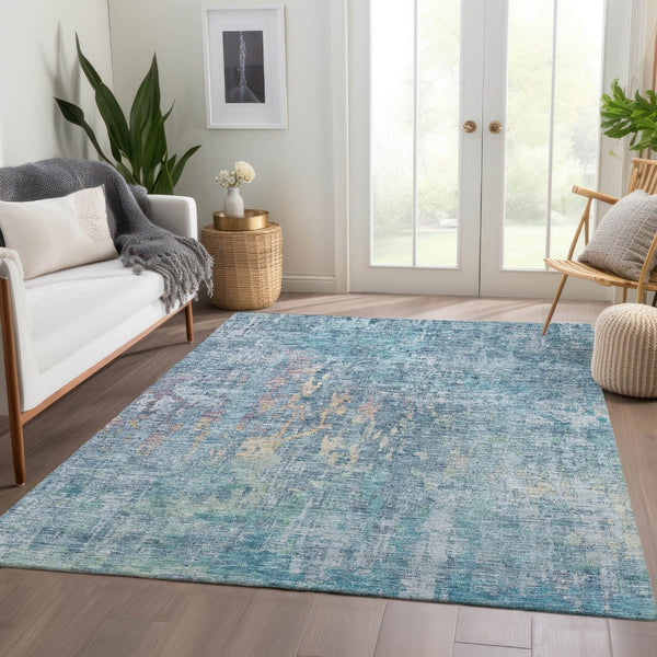 HomeRoots 5' Blue Abstract Washable Area Rug - Modern Indoor/Outdoor Design for Effortless Style & Durability 9' X 12' 607864