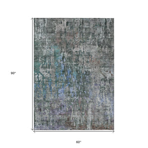 HomeRoots 5' Fern Green Abstract Indoor-Outdoor Area Rug – Stylish, Durable, Easy-Care for Any Space 5' X 8' 607867