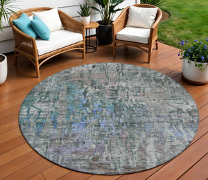 HomeRoots 5' Fern Green Abstract Indoor-Outdoor Area Rug – Stylish, Durable, Easy-Care for Any Space 8' Round 607868