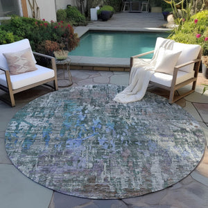 HomeRoots 5' Fern Green Abstract Indoor-Outdoor Area Rug – Stylish, Durable, Easy-Care for Any Space 8' Round 607868