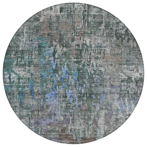 HomeRoots 5' Fern Green Abstract Indoor-Outdoor Area Rug – Stylish, Durable, Easy-Care for Any Space 8' Round 607868