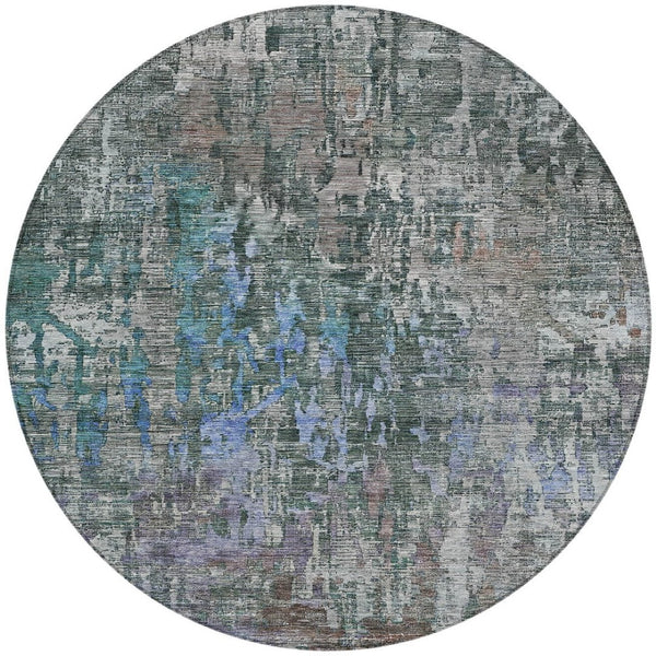 HomeRoots 5' Fern Green Abstract Indoor-Outdoor Area Rug – Stylish, Durable, Easy-Care for Any Space 8' Round 607868