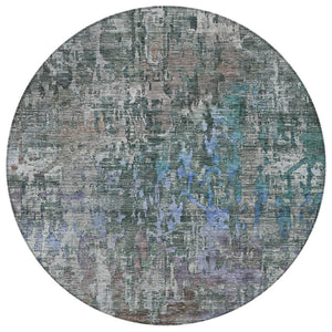 HomeRoots 5' Fern Green Abstract Indoor-Outdoor Area Rug – Stylish, Durable, Easy-Care for Any Space 8' Round 607868