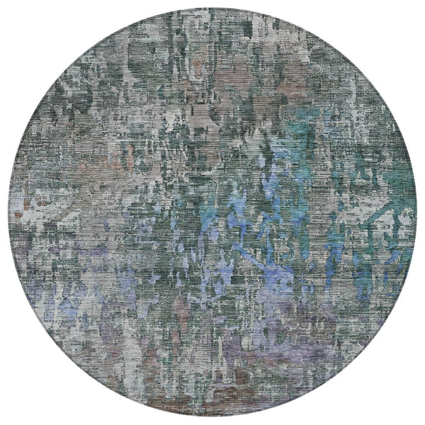 HomeRoots 5' Fern Green Abstract Indoor-Outdoor Area Rug – Stylish, Durable, Easy-Care for Any Space 8' Round 607868