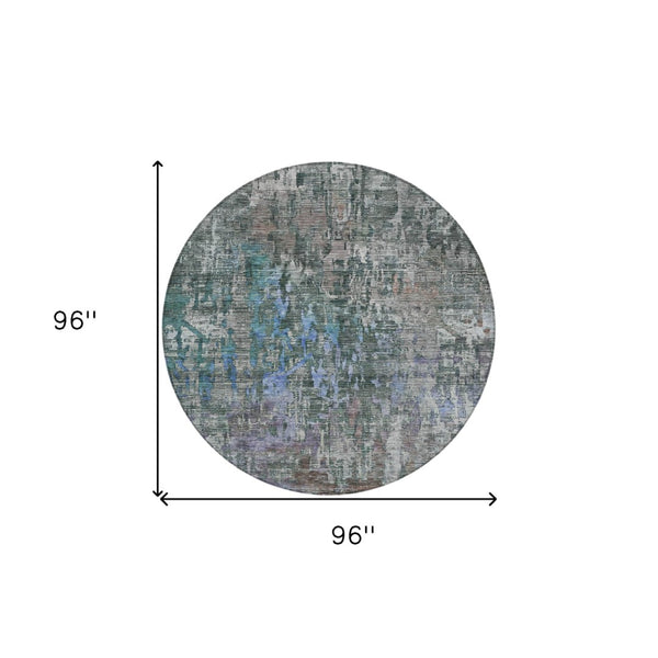 HomeRoots 5' Fern Green Abstract Indoor-Outdoor Area Rug – Stylish, Durable, Easy-Care for Any Space 8' Round 607868