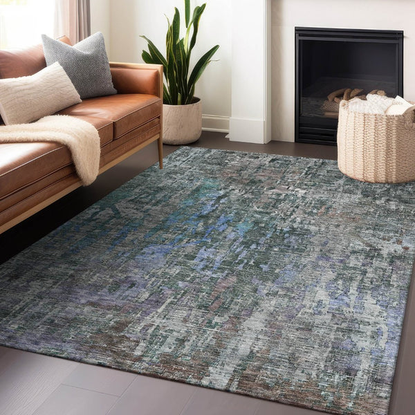 HomeRoots 5' Fern Green Abstract Indoor-Outdoor Area Rug – Stylish, Durable, Easy-Care for Any Space 8' X 10' 607869