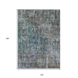 HomeRoots 5' Fern Green Abstract Indoor-Outdoor Area Rug – Stylish, Durable, Easy-Care for Any Space 10' X 14' 607871
