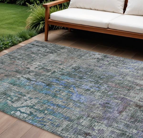 HomeRoots 5' Fern Green Abstract Indoor-Outdoor Area Rug – Stylish, Durable, Easy-Care for Any Space 10' X 14' 607871
