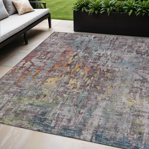 HomeRoots 5' Stylish Pewter Abstract Washable Area Rug for Indoor and Outdoor Spaces – Durable & Versatile Decor 5' X 8' 607879