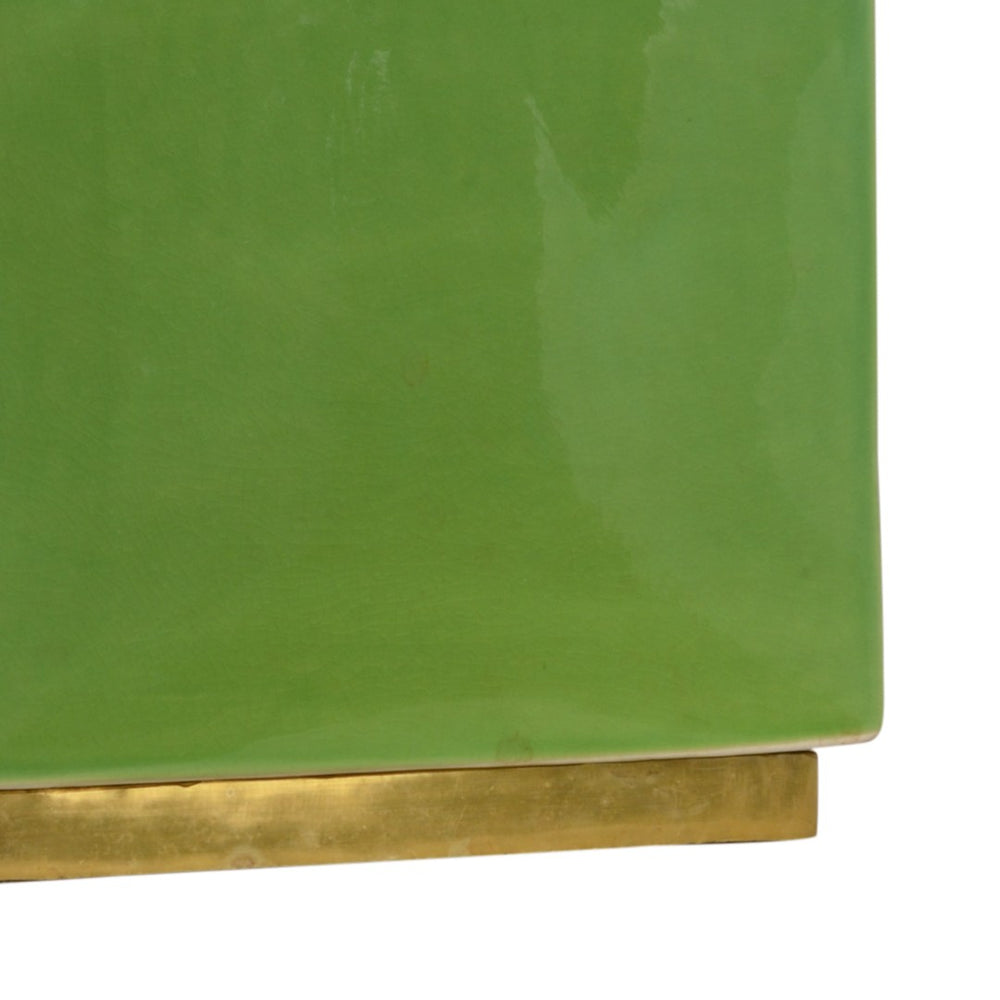 Wildwood Holden Lime-Glazed Porcelain Table Lamp With Antique Brass Mounting And Off-White Silkette Shade, 31.5" 60788