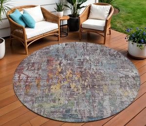 HomeRoots 5' Stylish Pewter Abstract Washable Area Rug for Indoor and Outdoor Spaces – Durable & Versatile Decor 8' Round 607880