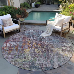 HomeRoots 5' Stylish Pewter Abstract Washable Area Rug for Indoor and Outdoor Spaces – Durable & Versatile Decor 8' Round 607880