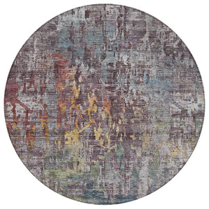 HomeRoots 5' Stylish Pewter Abstract Washable Area Rug for Indoor and Outdoor Spaces – Durable & Versatile Decor 8' Round 607880