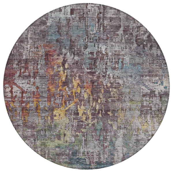 HomeRoots 5' Stylish Pewter Abstract Washable Area Rug for Indoor and Outdoor Spaces – Durable & Versatile Decor 8' Round 607880
