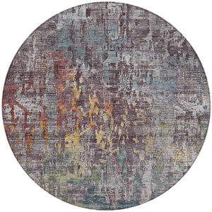 HomeRoots 5' Stylish Pewter Abstract Washable Area Rug for Indoor and Outdoor Spaces – Durable & Versatile Decor 8' Round 607880