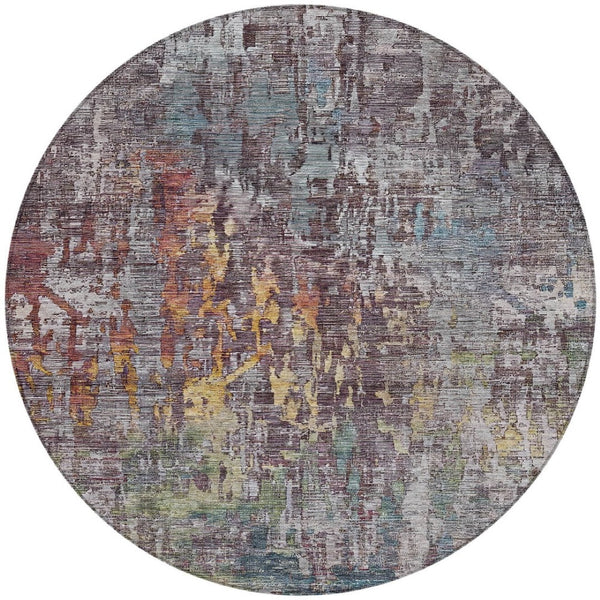 HomeRoots 5' Stylish Pewter Abstract Washable Area Rug for Indoor and Outdoor Spaces – Durable & Versatile Decor 8' Round 607880