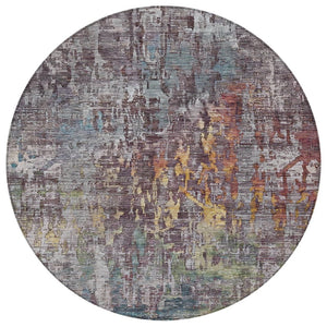 HomeRoots 5' Stylish Pewter Abstract Washable Area Rug for Indoor and Outdoor Spaces – Durable & Versatile Decor 8' Round 607880