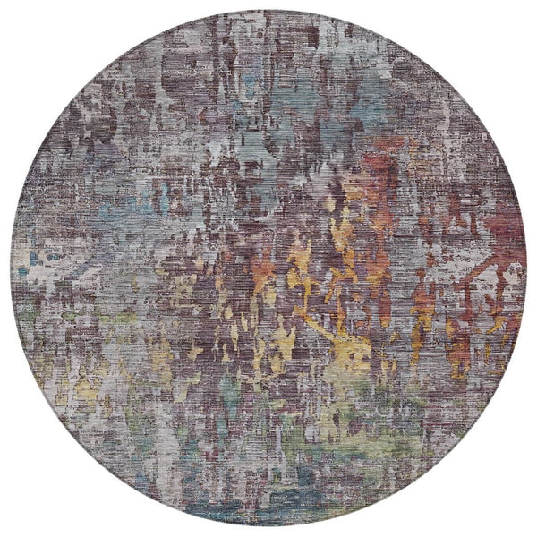 HomeRoots 5' Stylish Pewter Abstract Washable Area Rug for Indoor and Outdoor Spaces – Durable & Versatile Decor 8' Round 607880