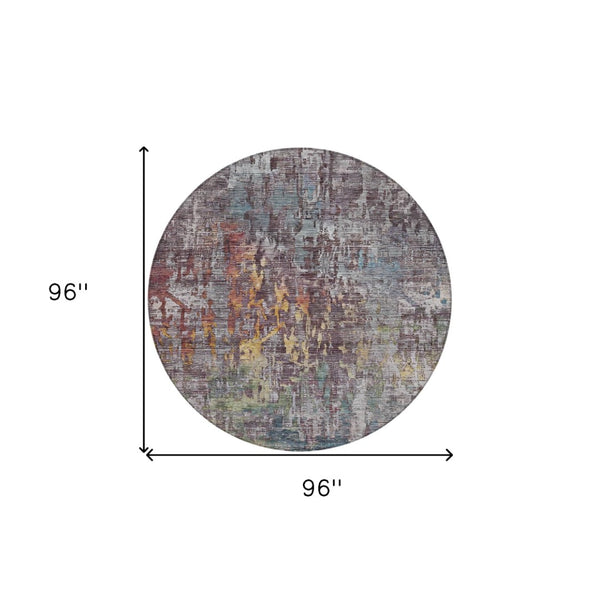 HomeRoots 5' Stylish Pewter Abstract Washable Area Rug for Indoor and Outdoor Spaces – Durable & Versatile Decor 8' Round 607880