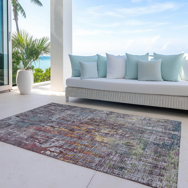 HomeRoots 5' Stylish Pewter Abstract Washable Area Rug for Indoor and Outdoor Spaces – Durable & Versatile Decor 8' X 10' 607881