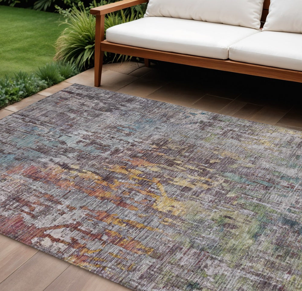 HomeRoots 5' Stylish Pewter Abstract Washable Area Rug for Indoor and Outdoor Spaces – Durable & Versatile Decor 10' X 14' 607883