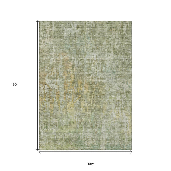 HomeRoots 5' Modern Sage Abstract Washable Area Rug - Durable, Stylish Indoor/Outdoor Design for Any Space 5' X 8' 607885