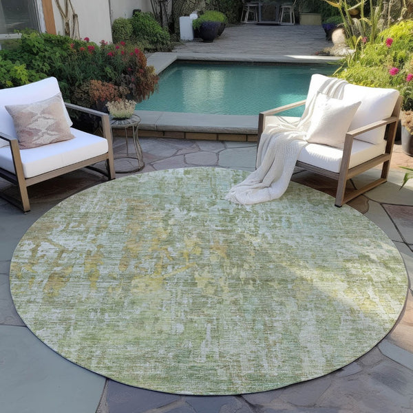 HomeRoots 5' Modern Sage Abstract Washable Area Rug - Durable, Stylish Indoor/Outdoor Design for Any Space 8' Round 607886