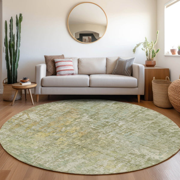 HomeRoots 5' Modern Sage Abstract Washable Area Rug - Durable, Stylish Indoor/Outdoor Design for Any Space 8' Round 607886