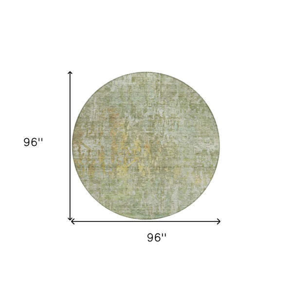 HomeRoots 5' Modern Sage Abstract Washable Area Rug - Durable, Stylish Indoor/Outdoor Design for Any Space 8' Round 607886