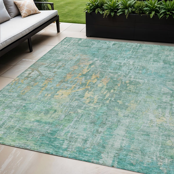 HomeRoots 5' Teal Blue Abstract Rug - Washable, Durable, Stylish Indoor/Outdoor Area Rug for High-Traffic Spaces 5' X 8' 607891
