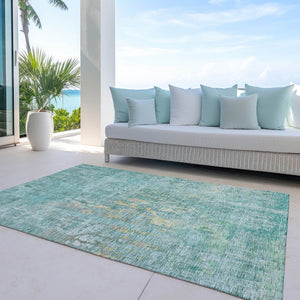 HomeRoots 5' Teal Blue Abstract Rug - Washable, Durable, Stylish Indoor/Outdoor Area Rug for High-Traffic Spaces 5' X 8' 607891
