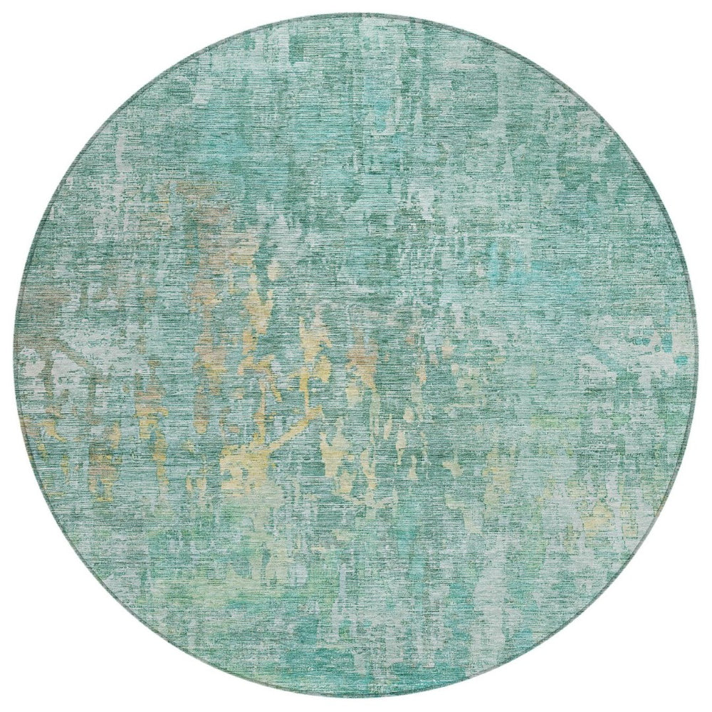 HomeRoots 5' Teal Blue Abstract Rug - Washable, Durable, Stylish Indoor/Outdoor Area Rug for High-Traffic Spaces 8' Round 607892