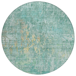 HomeRoots 5' Teal Blue Abstract Rug - Washable, Durable, Stylish Indoor/Outdoor Area Rug for High-Traffic Spaces 8' Round 607892