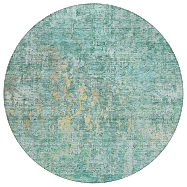 HomeRoots 5' Teal Blue Abstract Rug - Washable, Durable, Stylish Indoor/Outdoor Area Rug for High-Traffic Spaces 8' Round 607892