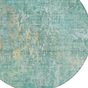 HomeRoots 5' Teal Blue Abstract Rug - Washable, Durable, Stylish Indoor/Outdoor Area Rug for High-Traffic Spaces 8' Round 607892