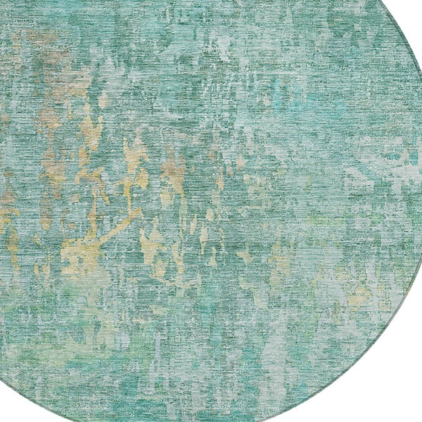 HomeRoots 5' Teal Blue Abstract Rug - Washable, Durable, Stylish Indoor/Outdoor Area Rug for High-Traffic Spaces 8' Round 607892