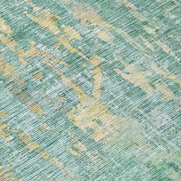 HomeRoots 5' Teal Blue Abstract Rug - Washable, Durable, Stylish Indoor/Outdoor Area Rug for High-Traffic Spaces 8' Round 607892