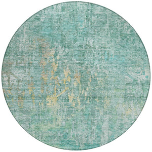 HomeRoots 5' Teal Blue Abstract Rug - Washable, Durable, Stylish Indoor/Outdoor Area Rug for High-Traffic Spaces 8' Round 607892