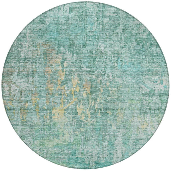 HomeRoots 5' Teal Blue Abstract Rug - Washable, Durable, Stylish Indoor/Outdoor Area Rug for High-Traffic Spaces 8' Round 607892