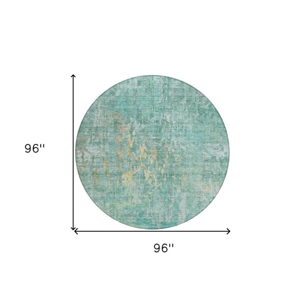 HomeRoots 5' Teal Blue Abstract Rug - Washable, Durable, Stylish Indoor/Outdoor Area Rug for High-Traffic Spaces 8' Round 607892