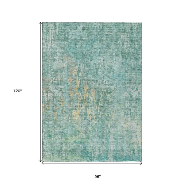 HomeRoots 5' Teal Blue Abstract Rug - Washable, Durable, Stylish Indoor/Outdoor Area Rug for High-Traffic Spaces 8' X 10' 607893
