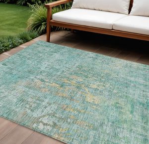 HomeRoots 5' Teal Blue Abstract Rug - Washable, Durable, Stylish Indoor/Outdoor Area Rug for High-Traffic Spaces 8' X 10' 607893