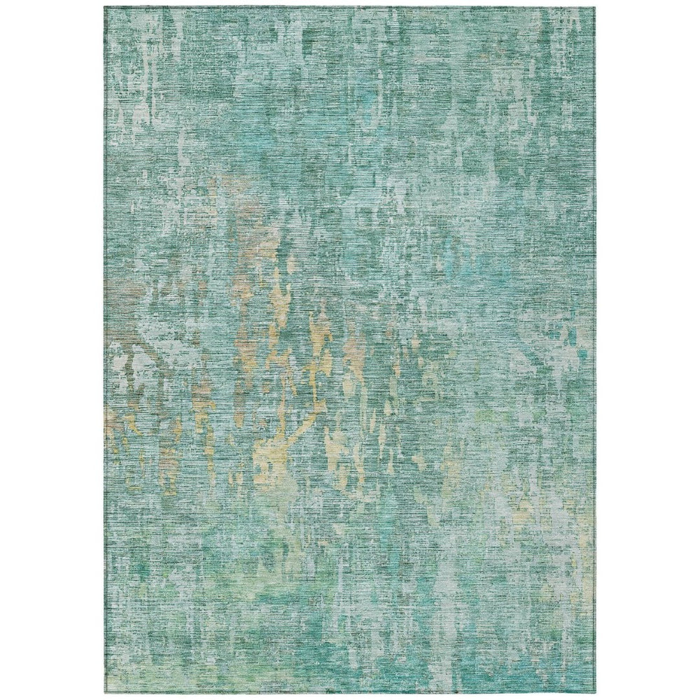 HomeRoots 9' X 12' Teal Blue Modern Abstract Rug – Durable, Washable, Indoor/Outdoor for Stylish High-Traffic Areas 607894