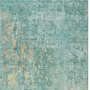HomeRoots 9' X 12' Teal Blue Modern Abstract Rug – Durable, Washable, Indoor/Outdoor for Stylish High-Traffic Areas 607894