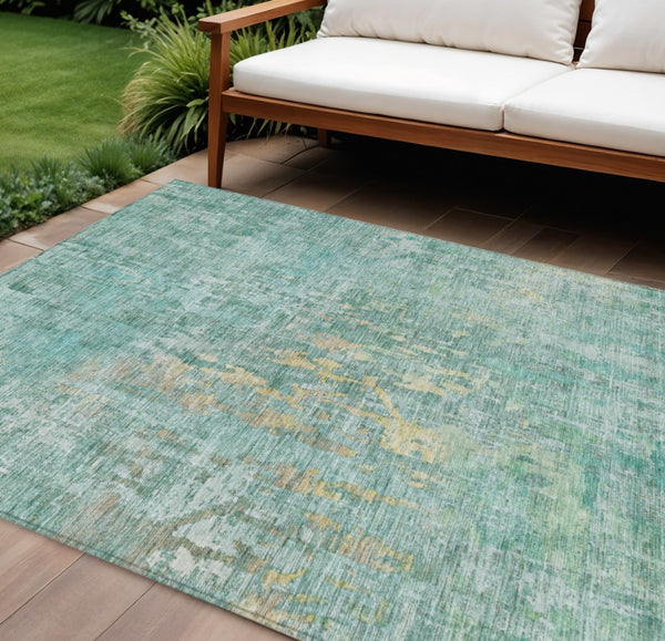 HomeRoots 5' Teal Blue Abstract Rug - Washable, Durable, Stylish Indoor/Outdoor Area Rug for High-Traffic Spaces 10' X 14' 607895